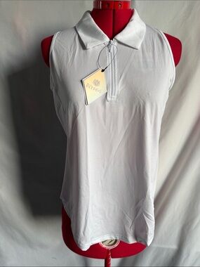 Sleeveless White Polo Zip-Front Tank Top
